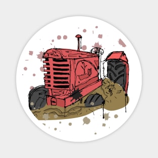 Abandoned red tractor watercolor sketch Magnet